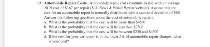 Typical car truck repair costs by component